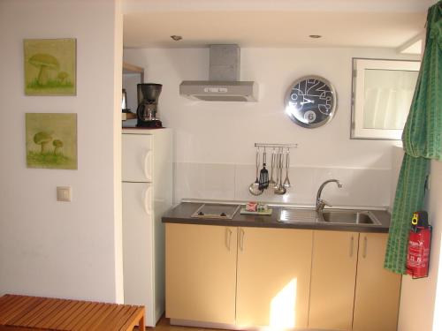 a kitchen with a sink and a refrigerator at Purple Studio in Funchal
