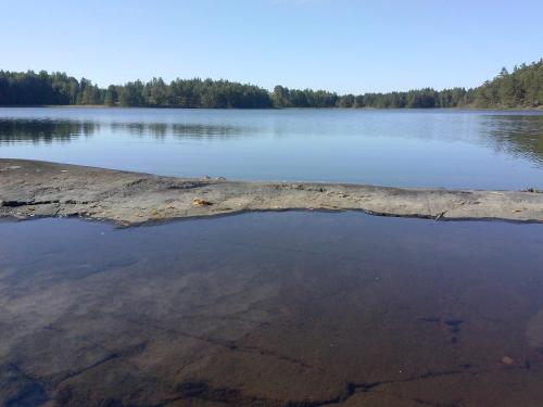 a large body of water with trees in the background at Tofvehults Boende in Skaftet