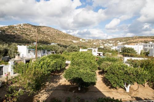 a view of a city with trees and buildings at Irini pension in Platis Yialos Sifnos