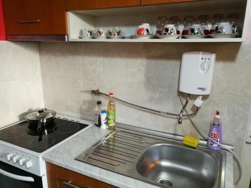 blat kuchenny ze zlewem i kuchenką w obiekcie Two Bedroom Townhouse Mika w mieście Ruse