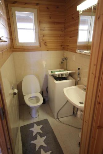 a small bathroom with a toilet and a sink at Villa Lotta in Virttaa