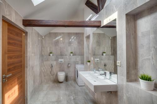 ein Bad mit einem Waschbecken und einem WC in der Unterkunft Michalská 2 - Old Town Apartment in Prag