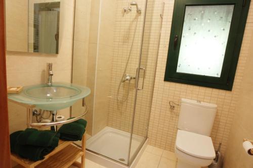 a bathroom with a shower and a sink and a toilet at Cal Metge de Gualba in gualba de Dalt