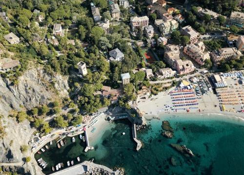 an aerial view of a beach with a marina at Affittacamere Da Flo in Monterosso al Mare