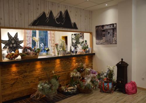 a room with a counter with potted plants on it at Hotel Edel Weiss in Bremen