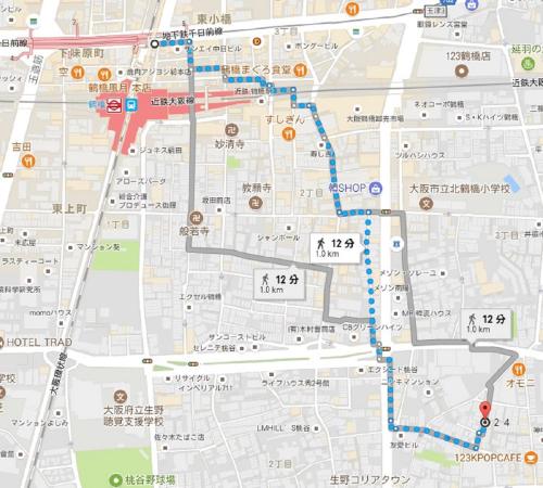 a close up of a map of a city at Guest House Wa N Wa in Osaka