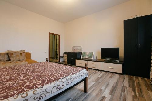 リュベルツィにあるApartment on Pochtovoye otdeleniye 69のベッドルーム(ベッド1台、薄型テレビ付)