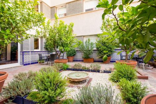 a courtyard with potted plants and a fountain at Ibis Granada in Granada