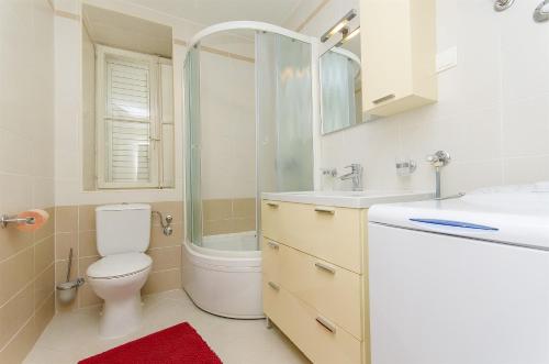y baño con aseo, lavabo y ducha. en Apartment Kampanel, en Vela Luka