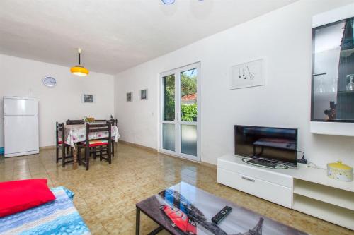 a living room with a television and a dining room at Apartment Vojka in Basina