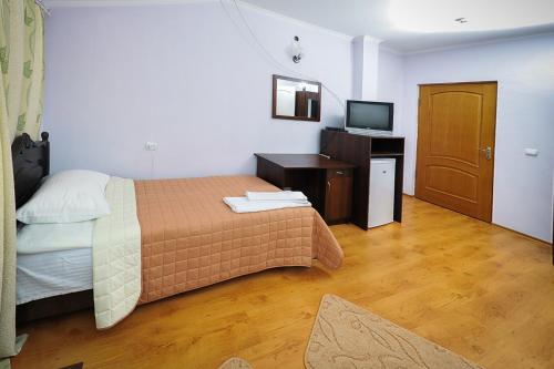 1 dormitorio con 1 cama y TV en Shklo Motel en Shklo
