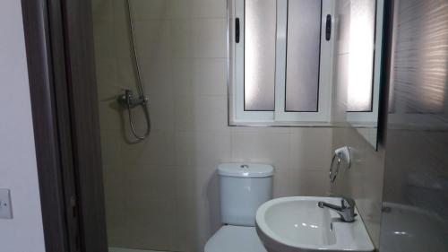 een badkamer met een toilet, een wastafel en een spiegel bij Da Vinci Court in Msida
