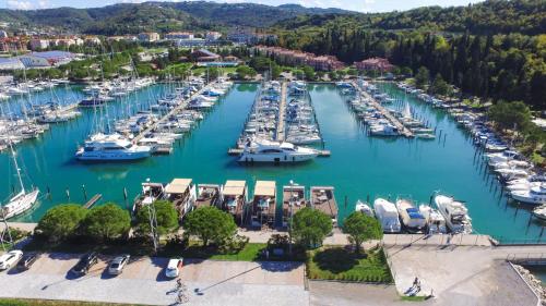 an aerial view of a marina with boats docked at Floating Sea Houses MARINA LUX in Portorož