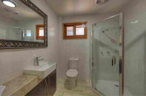 a bathroom with a toilet and a shower and a sink at Fraser Island Retreat in Fraser Island