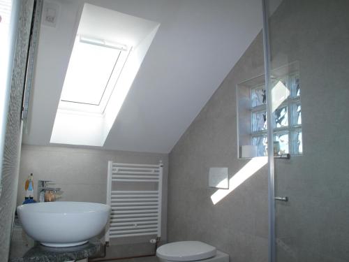 a bathroom with a toilet and a skylight at Guesthouse Ursula in Čakovec