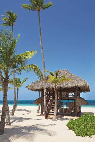 a hut on the beach with palm trees at Secrets Royal Beach Punta Cana - Adults Only - All Inclusive in Punta Cana