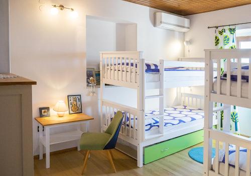 Cette chambre comprend deux lits superposés et un bureau. dans l'établissement Holiday Home Amazing View, à Piran