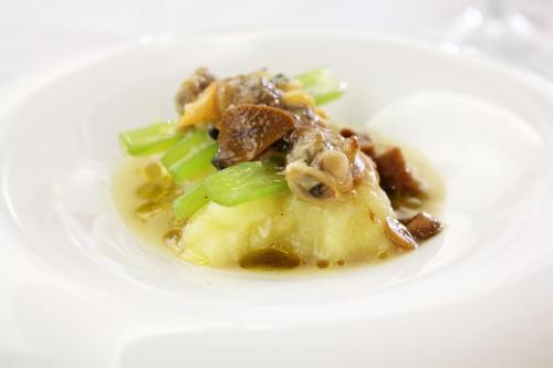 a plate of food on a white plate at Hotel Dolarea in Beasain