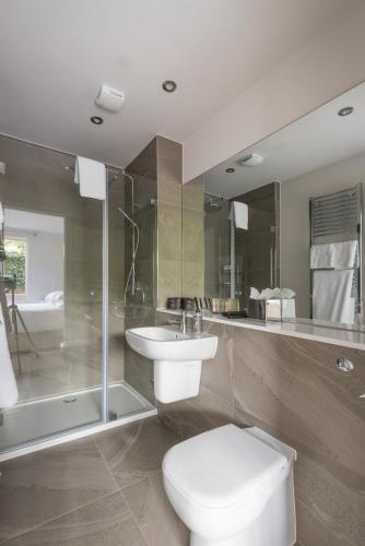 a bathroom with a toilet and a sink and a shower at Beech House - Urban Apartments in Bristol