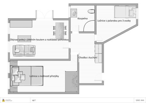 a floor plan of a house at Apartmány Sportrelax in Albrechtice v Jizerských horách