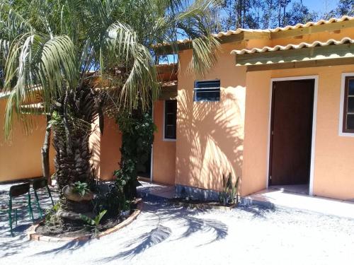 a house with a palm tree in front of it at Moradas Renascer 2 in Praia do Rosa