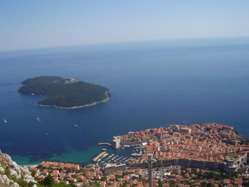 an aerial view of a small island in the water at Apartment Mimmy in Dubrovnik