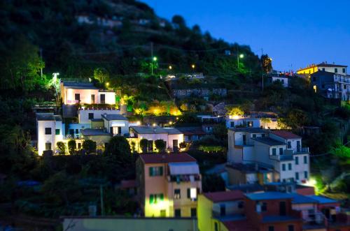 a group of houses on a hill at night at Cinqueterre Residence in Riomaggiore