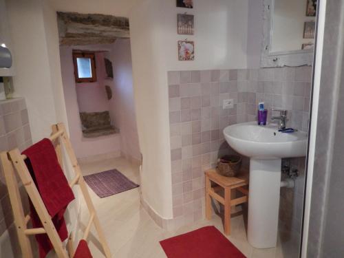y baño pequeño con lavabo y ducha. en Casa delle Antiche Pietre, en Cannero Riviera