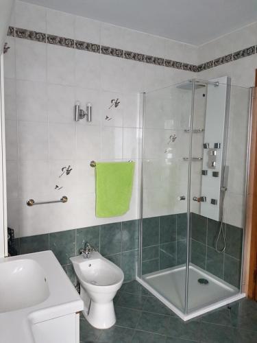 a bathroom with a shower and a toilet and a sink at B&B Au Jardin Fleuri in Marche-en-Famenne