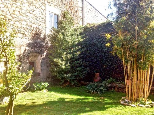 a garden with a large ivy covered building at Casa Rural Donatila in Villasbuenas de Gata