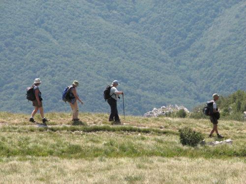 a group of people walking on a hill at Apartments Tabor43 in Cerknica