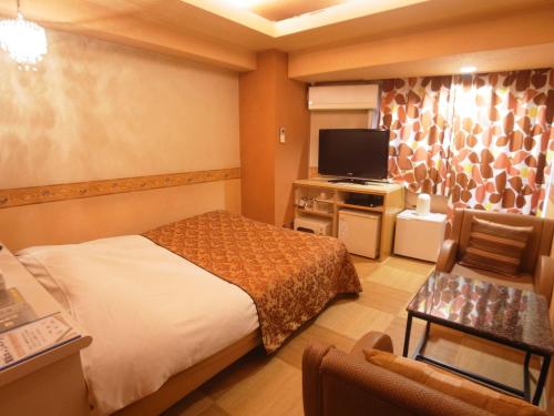 a hotel room with a bed and a television at Hotel Mju-Adult Only in Tokyo