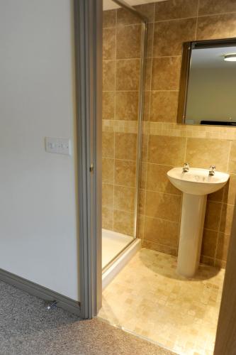 a bathroom with a sink and a toilet and a shower at The Elm Tree Inn in Wisbech