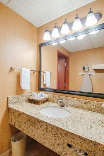 a bathroom with a sink and a large mirror at Bearskin Lodge on the River in Gatlinburg