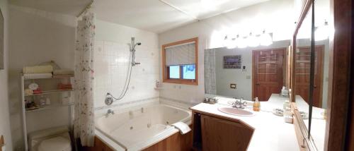 y baño con bañera y lavamanos. en Alaska Chalet Bed & Breakfast en Eagle River