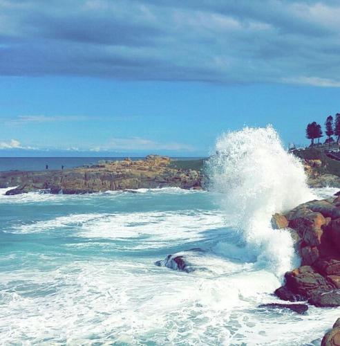a large wave crashing on a rocky beach at Boulevard 501 in Margate