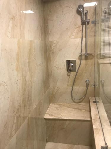 een badkamer met een douche en een glazen deur bij Le Royal Residence 4 in Caïro