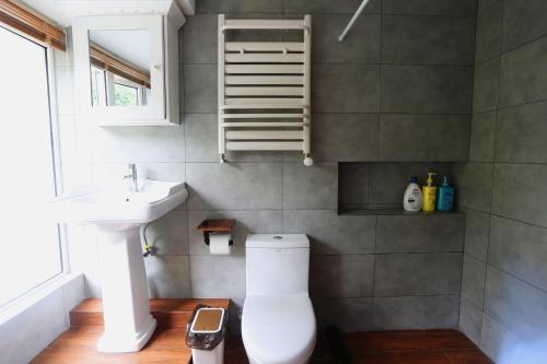 a bathroom with a toilet and a sink at Hangzhou JiuYueJi Bed&Breakfast in Hangzhou