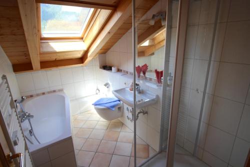 ガルミッシュ・パルテンキルヒェンにあるSolindaのバスルーム(シャワー、洗面台、トイレ付)
