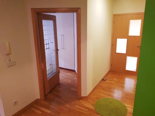 an empty room with two doors and a green rug at Apartment Dominik in Osijek