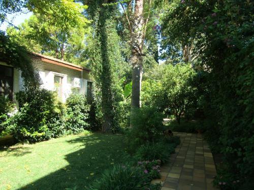 a garden with a dog sitting in the grass at Hotel Happy Caretta in Dalyan