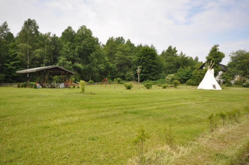 a field with a tent and a playground at Hotel & Hostel Drei Bären in Altenau