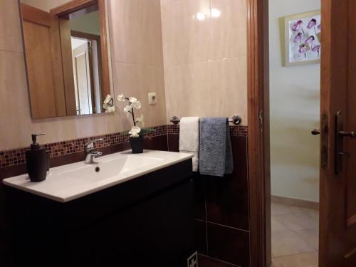 a bathroom with a sink and a mirror at Apartamento Xelb in Silves