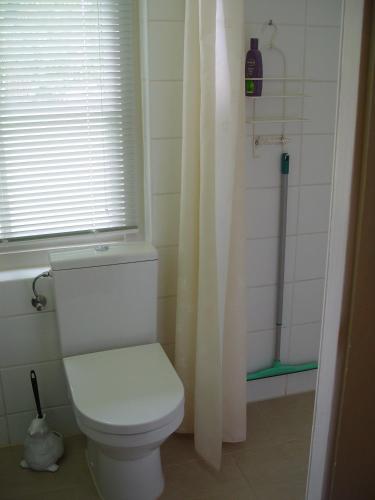 a bathroom with a toilet and a window and a shower at B&B Oudeschans in Oudeschans