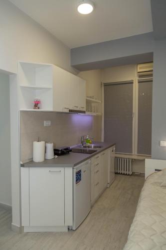 a kitchen with a sink and a counter top at Apartments Parlament in Belgrade