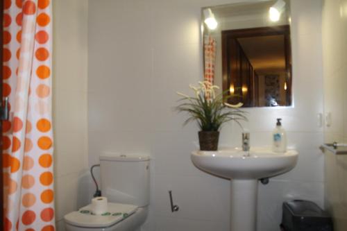 リョレート・デ・マルにあるPiso Joverのバスルーム(洗面台、トイレ、鏡付)