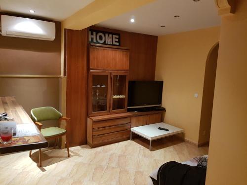 馬德里的住宿－聖伊西德羅普拉德拉公寓，客厅配有电视、沙发和桌子