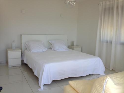 a bedroom with a large white bed with two pillows at Casaluce in Casaglione