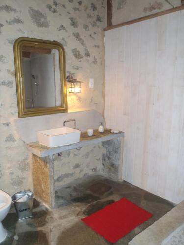 Mostuéjoulsにあるchambres du Domaine de Bombesのバスルーム(洗面台、鏡付)