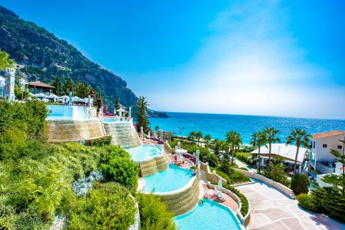 an aerial view of the water park at the resort at Liberty Lykia in Oludeniz
